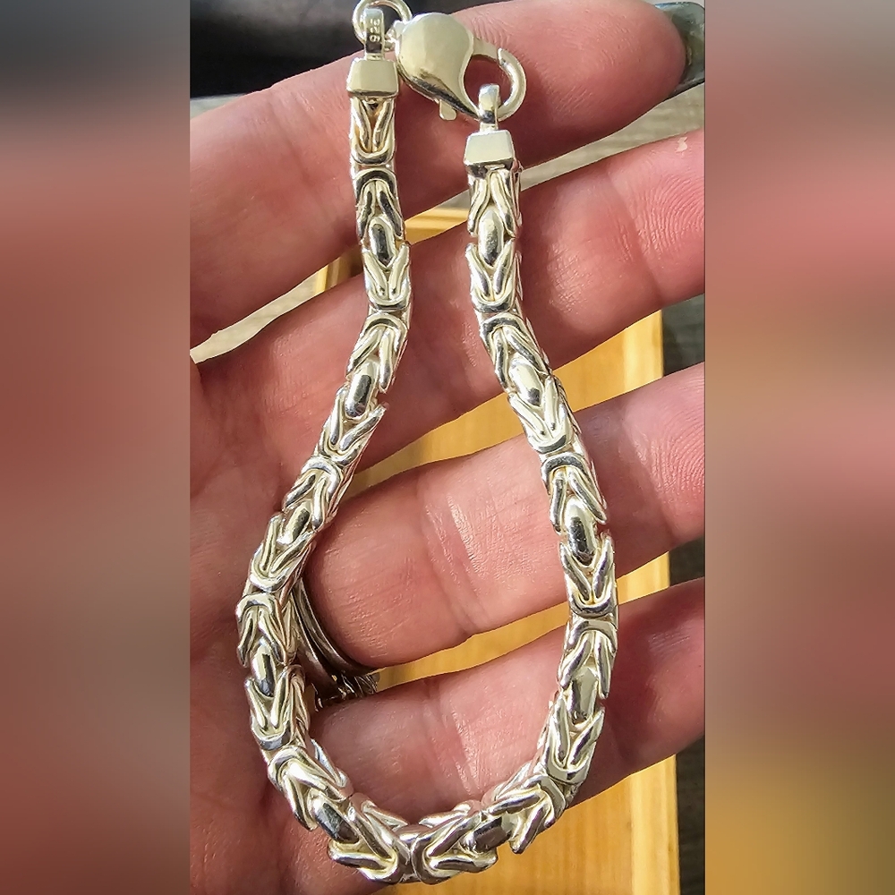 Solid Silver Byzantine Silver Bracelet. Unisex - image 1